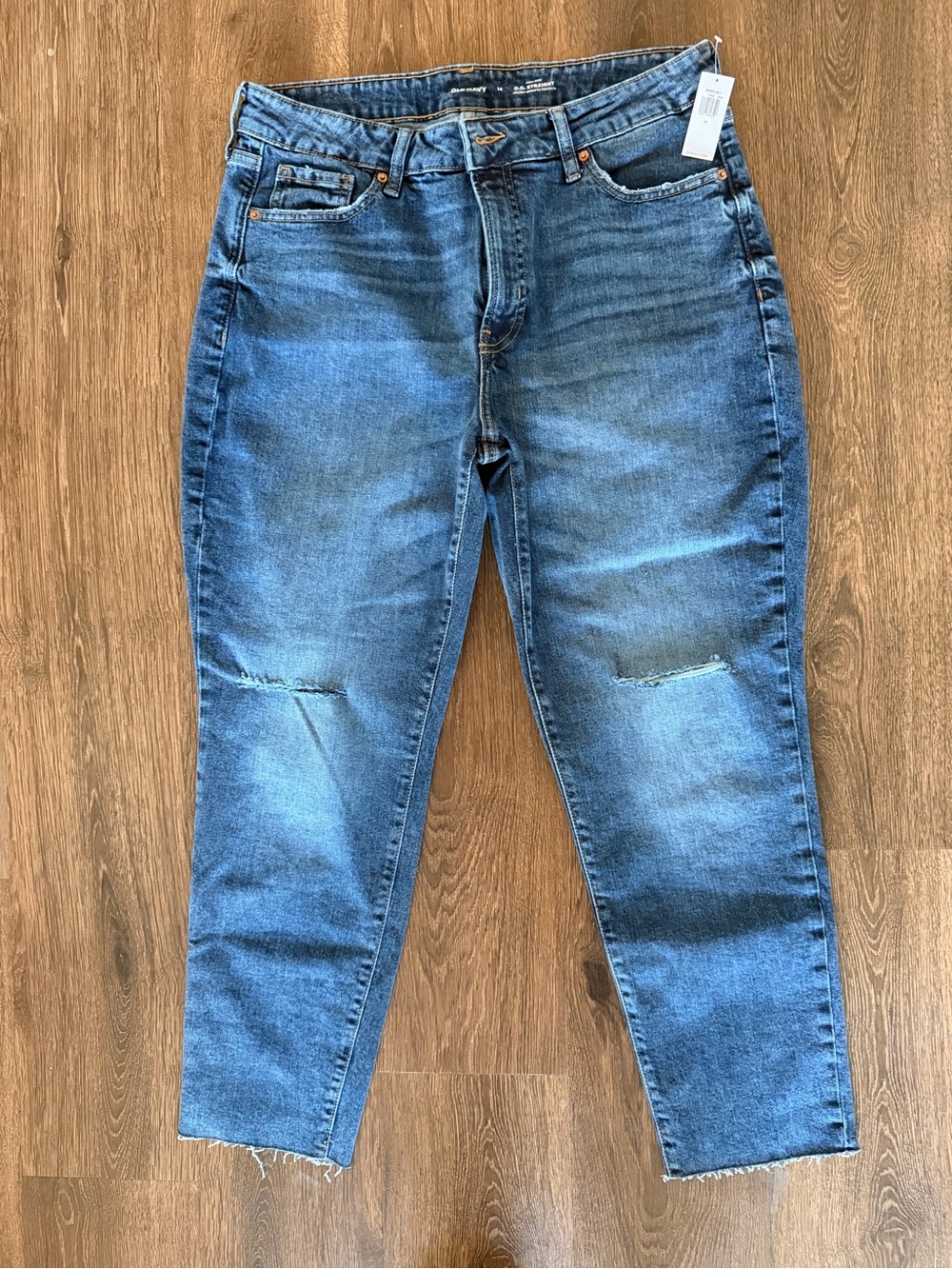Old Navy Distressed High Rise Blue O.G. Straight Ankle Jeans Sz 14 NWT